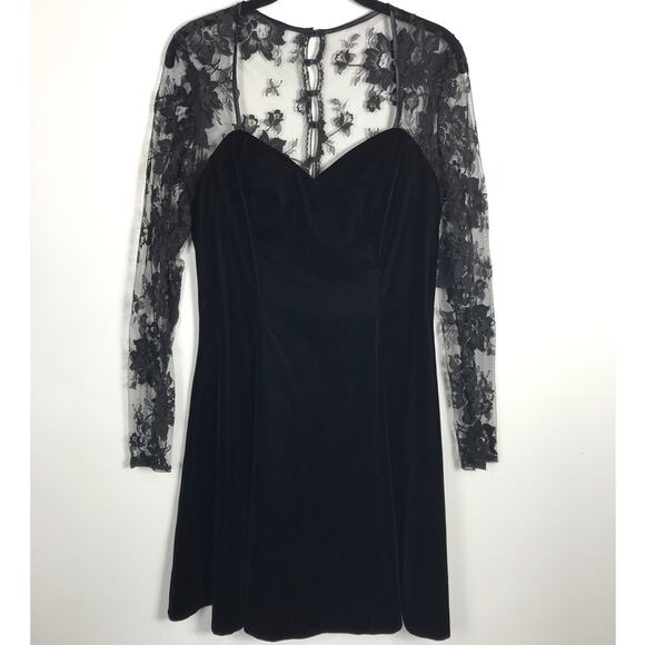 Vintage Jessica McClintock for Gunne Sax VTG Dress Black Lace Velvet Elegant LBD - Picture 1 of 7